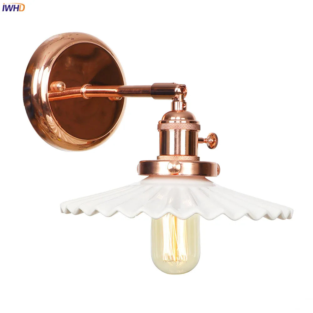 Afralia™ White Ceramic LED Wall Sconce Switch Rose Gold Bedroom Stair Mirror Light