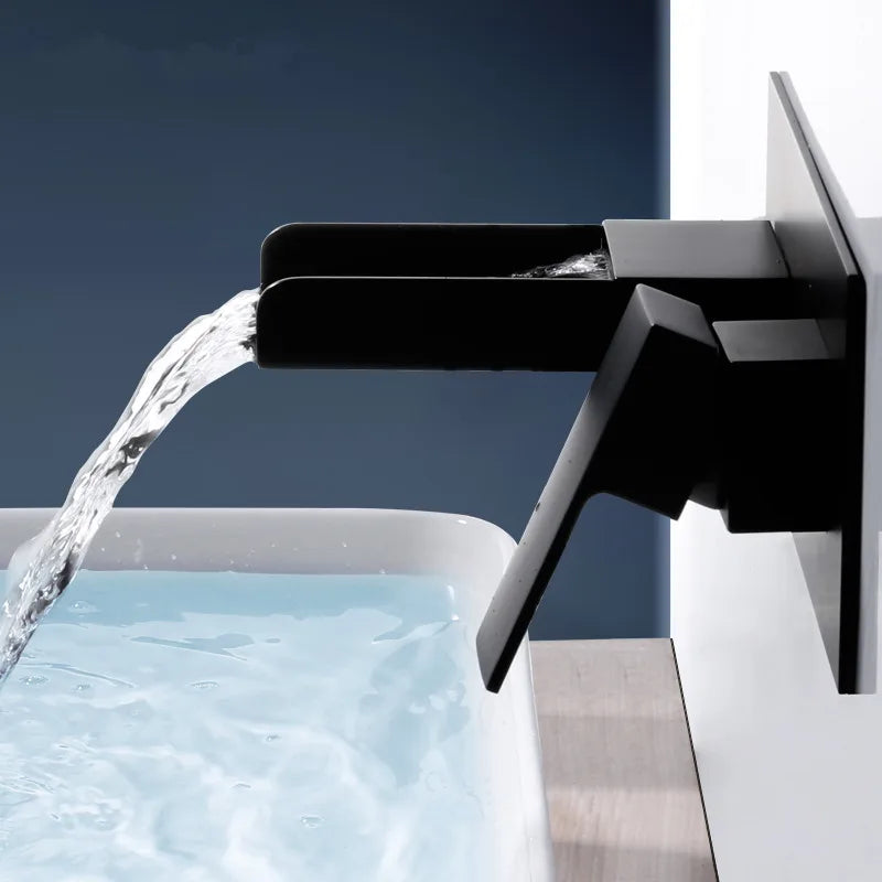 Afralia™ Blanoir Black Chrome Waterfall Basin Mixer Tap Set