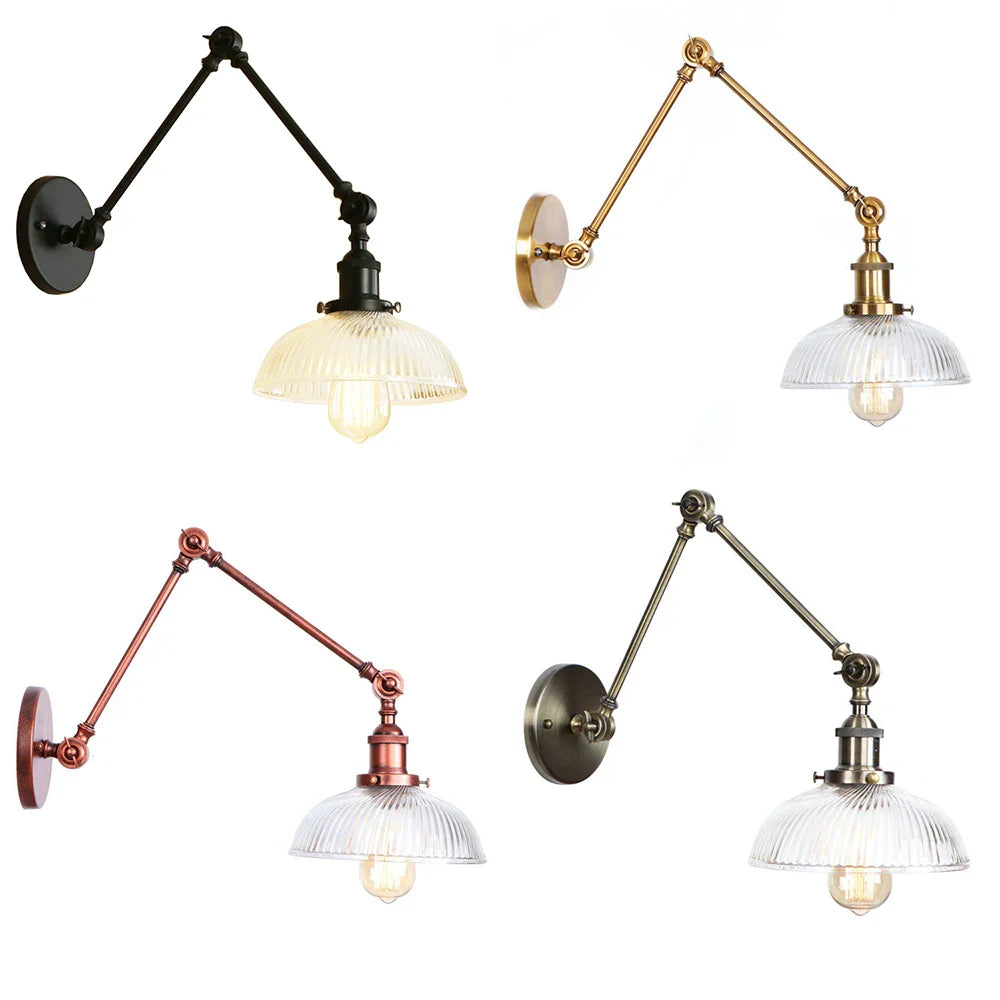 Afralia™ Glass Arm Wall Lamp LED Fixture Black Gold Rustic Vintage Style