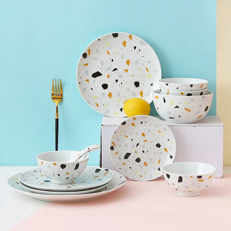 Afralia™ Terrazzo Ceramic Tableware Set