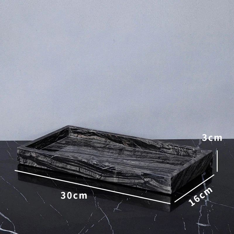 Afralia™ Marble Tray with Handle for Luxury Bathroom Vanity Storage
