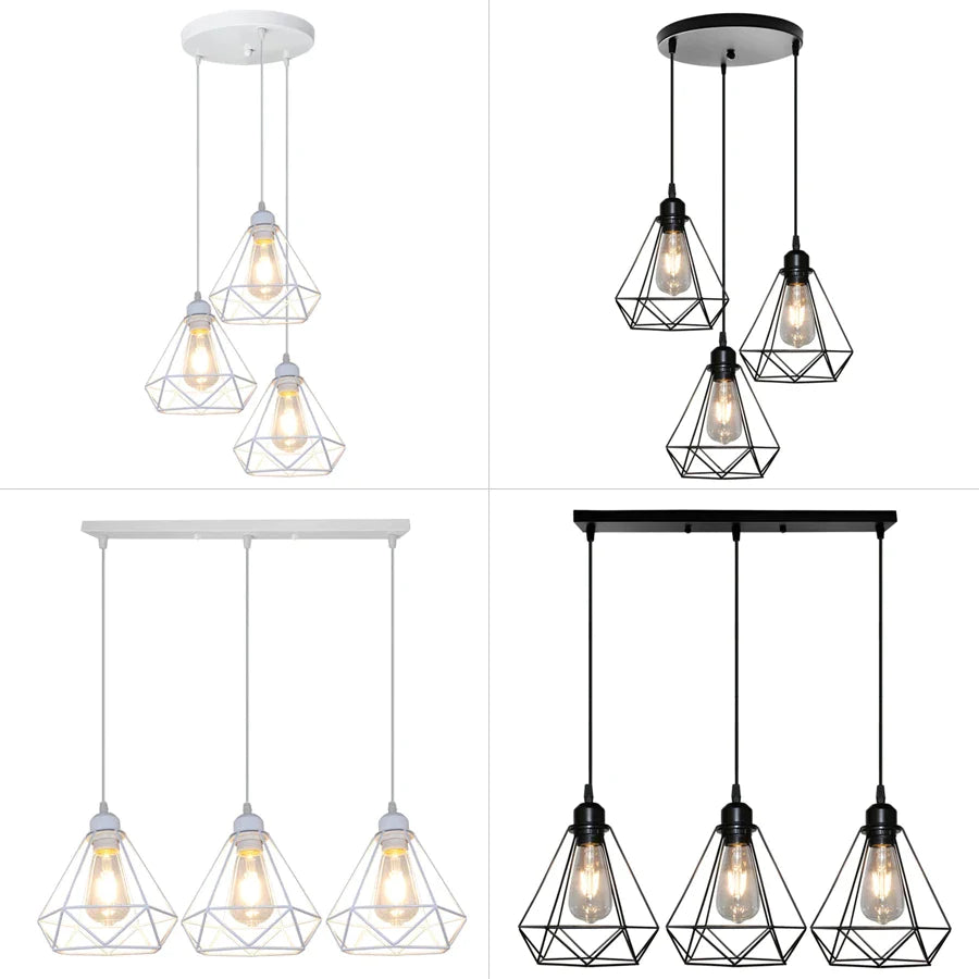 Afralia™ Diamond Cage Wrought Iron Pendant Light for Dining Room and Kitchen Island