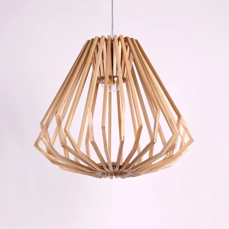 Afralia™ Nordic Wooden Cage Chandelier: Modern Solid Wood Art LED Lamp for Home Decor
