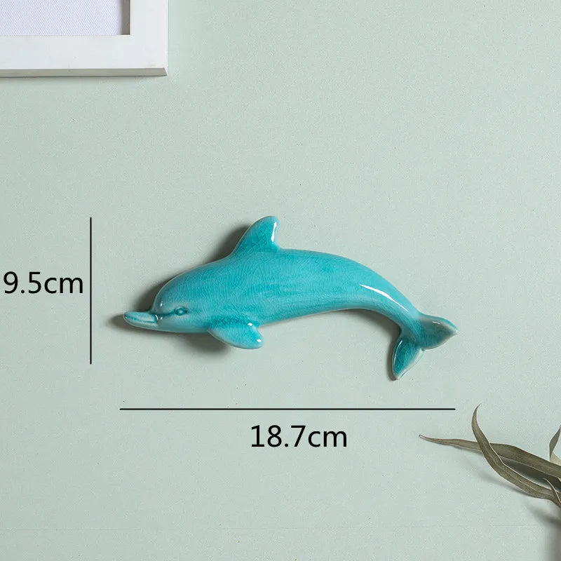 Afralia™ Dolphin Fish Ocean Background Ceramic Wall Decoration for Children's Room