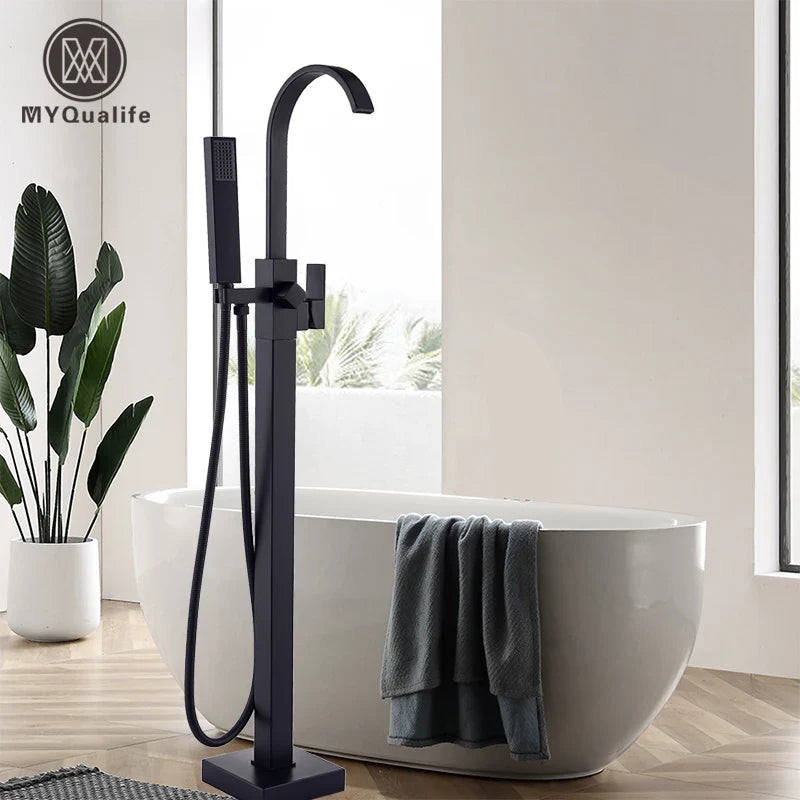 Afralia™ Matte Black Freestanding Tub Faucet with 6 Spout Options