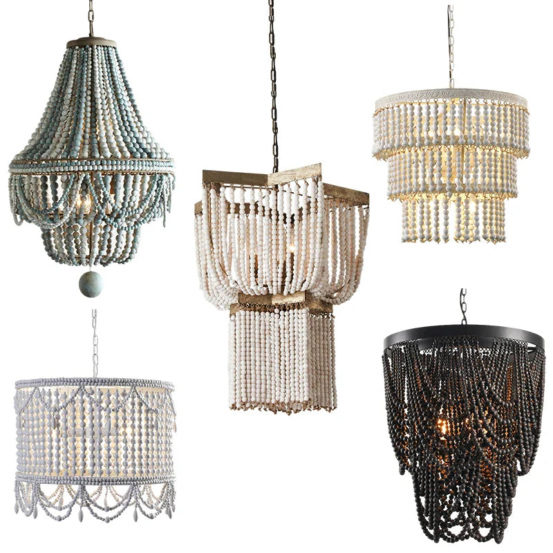 Afralia™ Wooden Chandelier: French Vintage Nordic Retro Style for Living Room & Foyer