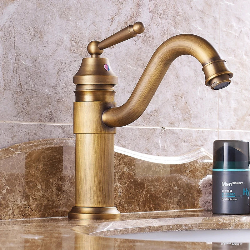 Afralia™ Classic Style Copper Basin Faucet Single Handle Hot Cold Water Mixer