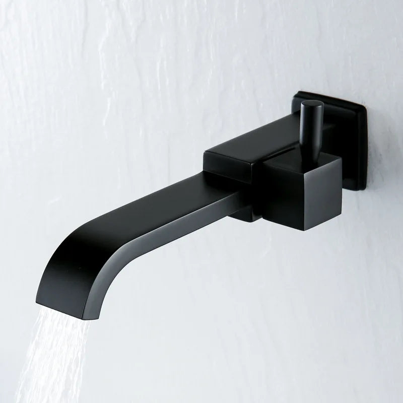 Afralia™ Wall Mounted Basin Faucet: Brass Single Handle Tap for Bathroom Sink - Black/Silver