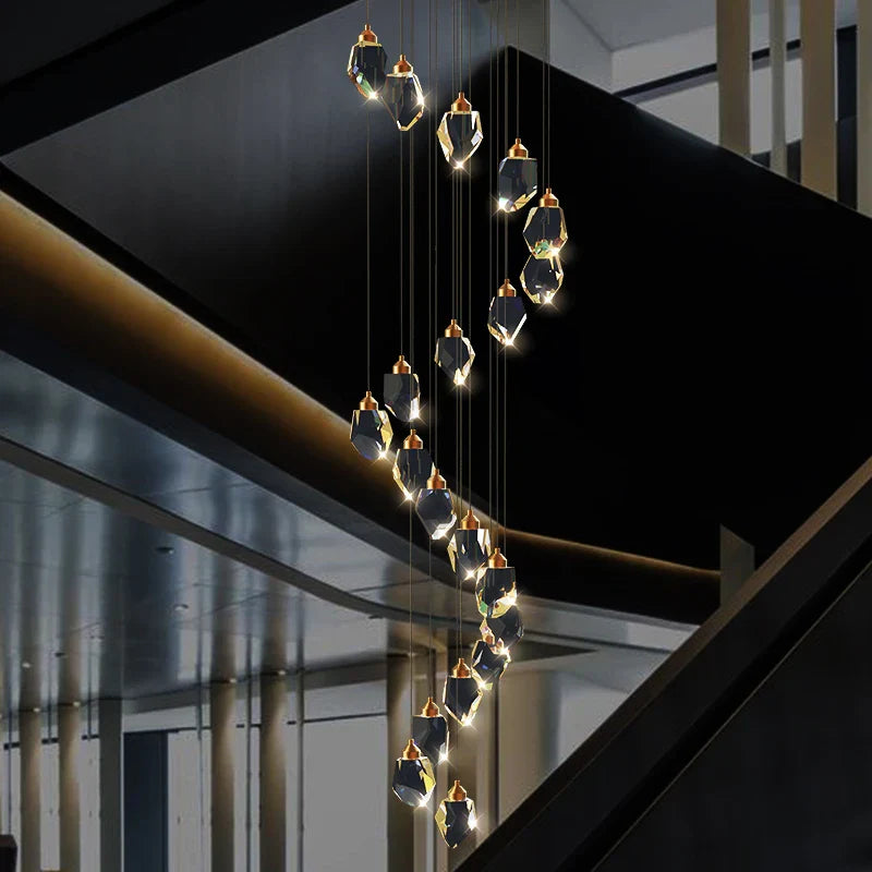 Afralia™ Crystal Diamond Chandelier for Duplex Building Stairwell Loft Pendant Lighting