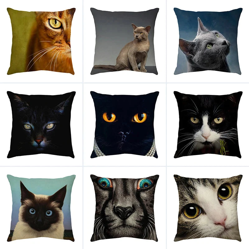 Afralia™ Cute Cat Sofa Cotton Linen Cushion Cover Pillowcase Home Decor Pillow