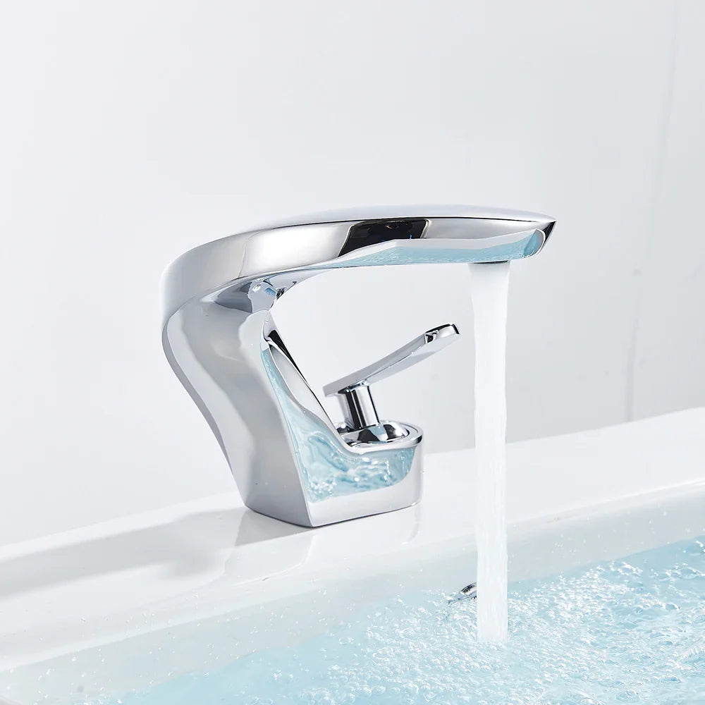Afralia™ Waterfall Basin Mixer Faucet, Hot/Cold Water Bathroom Vessel Sink Taps