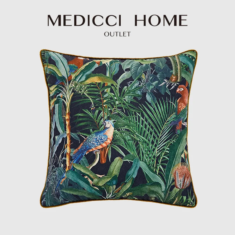 Afralia™ Retro Parrot Cushion Cover 45x45 - Tropical Bird Rainforest Pillowcase