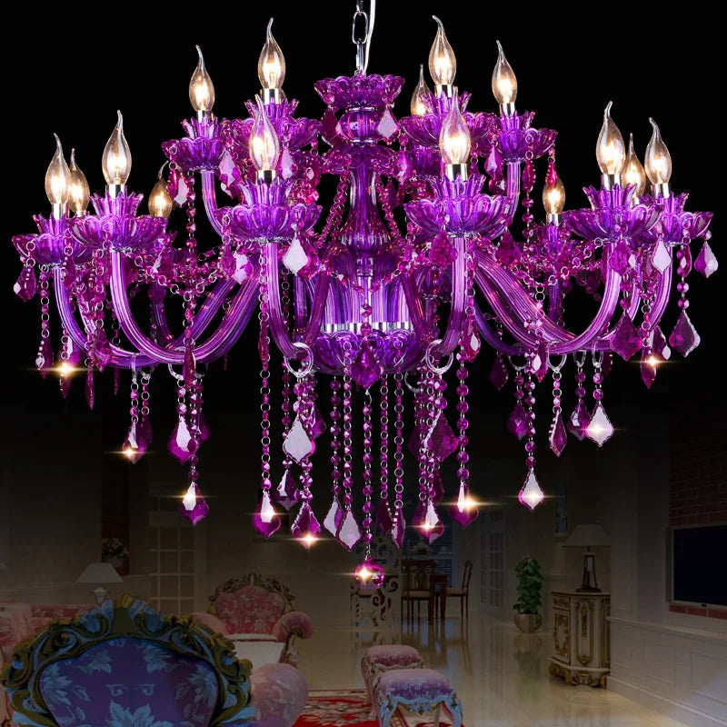 Afralia™ Purple Crystal Chandelier: Elegant European Decorative Pendant Lights for Home and Hospitality