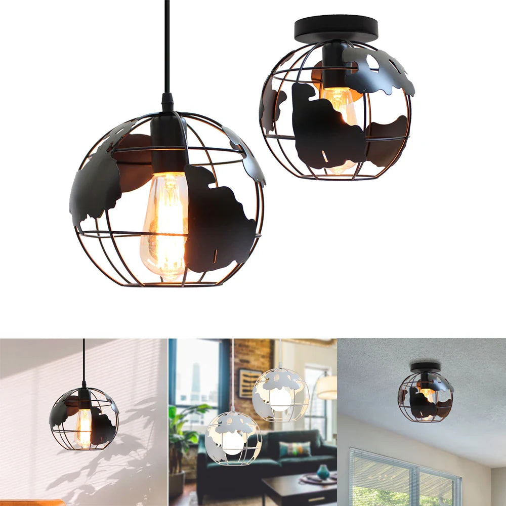 Afralia™ Rustic Industrial Metal Globe Pendant Chandelier Light Fixtures