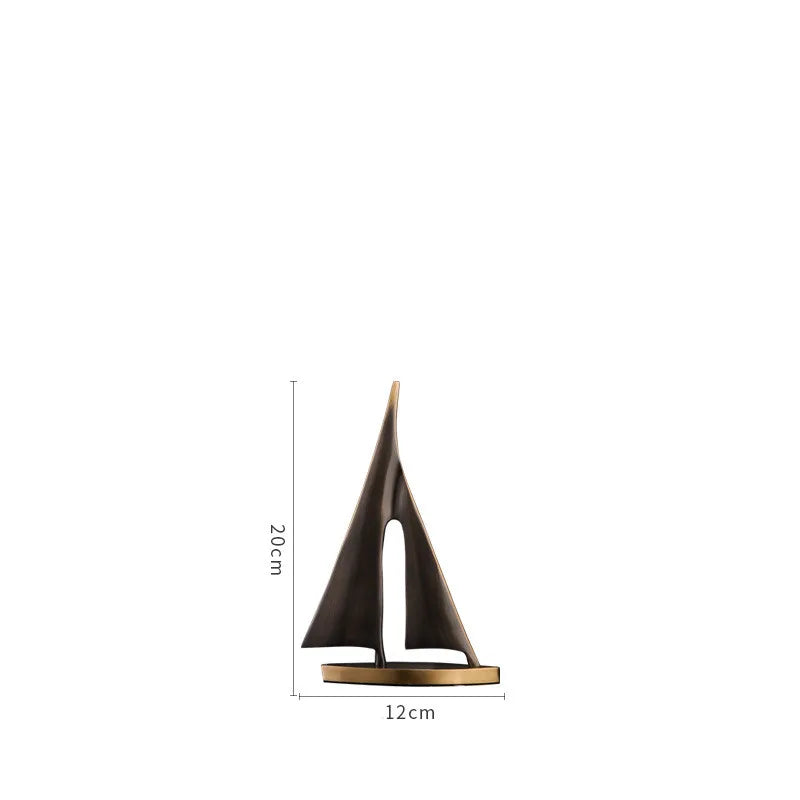 Afralia™ Copper Golden Sailboat Sculpture - Abstract Geometric Metal Home Decor