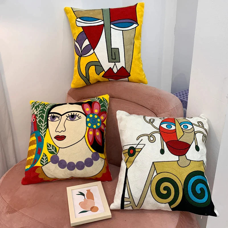 Picasso Embroidered Abstract Cushion Cover for Home Sofa Decor by Afralia™