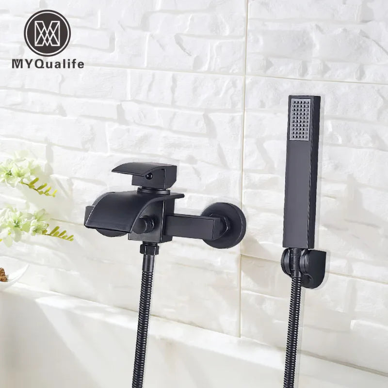 Afralia™ Matte Black 2 Function Bathroom Faucet Wall Mount Cold Hot Shower Bathtub Facuet
