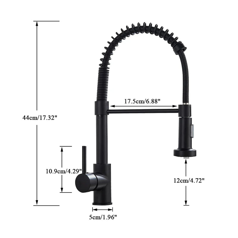 Afralia™ Matte Black Spring Kitchen Faucet One Handle Hot Cold Water Tap Deck Mounted