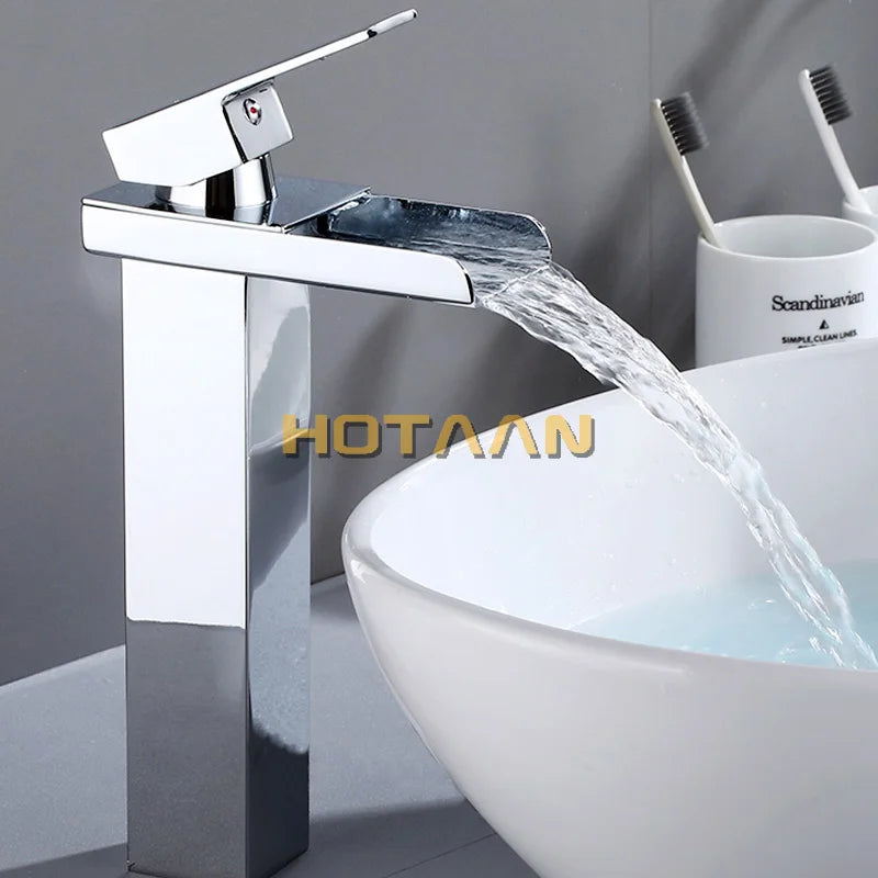 Afralia™ Waterfall Brass Basin Faucet Single Lever Single Hole Bathroom Mixer Chrome Tap