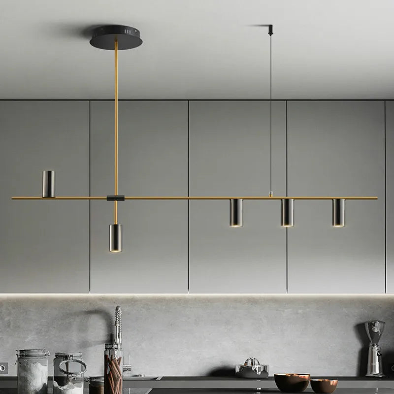 Afralia™ Designer Black Long Chandelier Lights for Modern Minimalist Dining Room