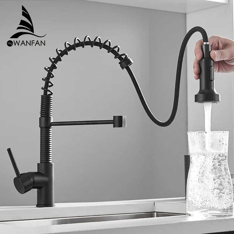 Afralia™ Brush Brass Kitchen Faucet Single Lever Pull Out Spring Spout Mixer Tap
