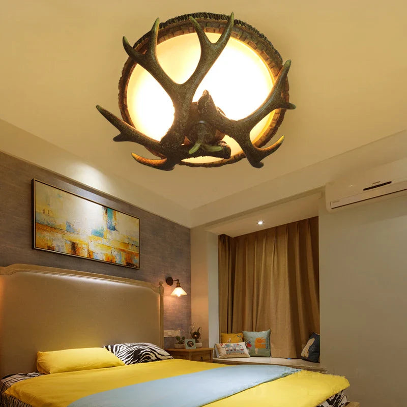 Afralia™ Antler Resin Glass Ceiling Light American Country Retro Style Home Decor