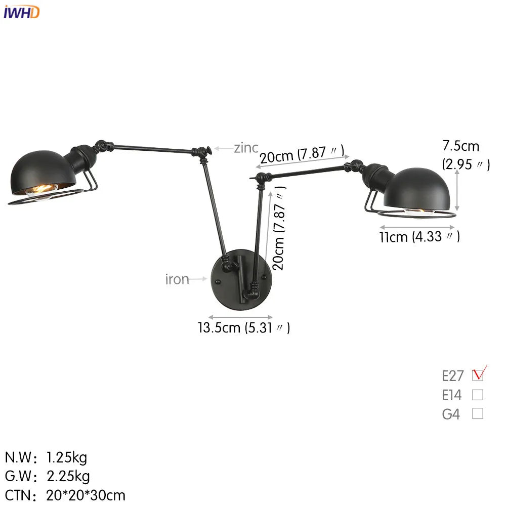 Afralia™ Antique Black Wall Lamp Vintage Industrial Sconce LED Applique Murale