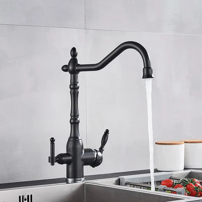 Afralia™ Matte Black Dual Handle Kitchen Faucet with Pure Water Filter Spout