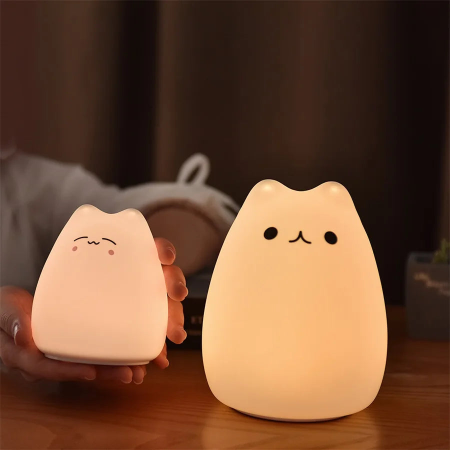Afralia™ Cat Silicone LED Night Light Touch Sensor 2 Modes Children Bedroom Lamp
