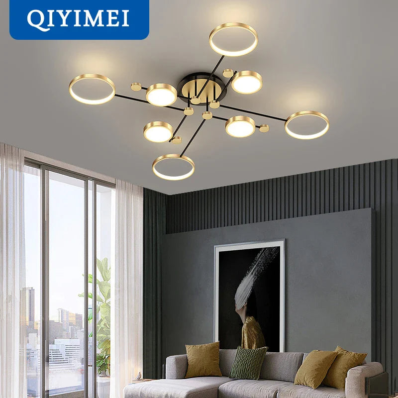 Afralia™ Gold Frame LED Chandelier: Modern Lighting for Living Room, Bedroom - Indoor Fixture & Lustres