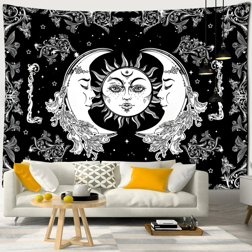 Afralia™ Sun Moon Universe Tapestry: Colorful Hippie Wall Hanging for Home Decor
