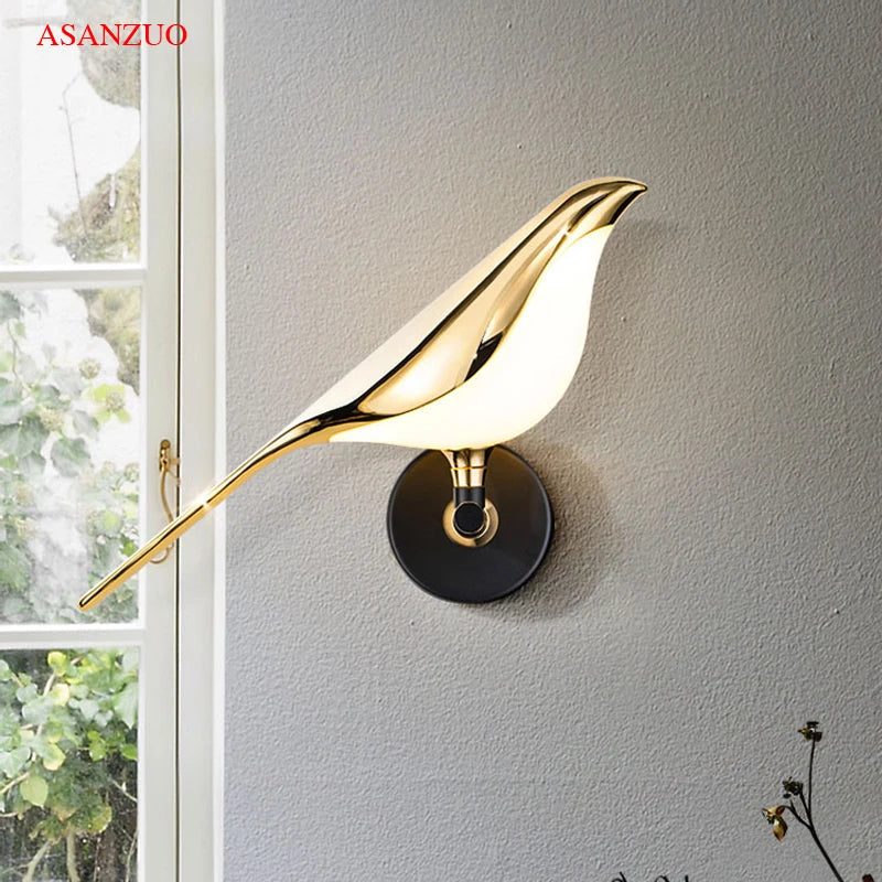 Afralia™ Golden Bird LED Wall Lamp: Modern Design for Hallway, Stairs, Living Room, Bedroom Decor