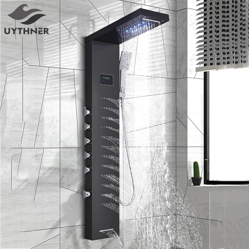 Afralia™ LED Rainfall Shower Panel Set with Temperature Screen and Hand Sprayer