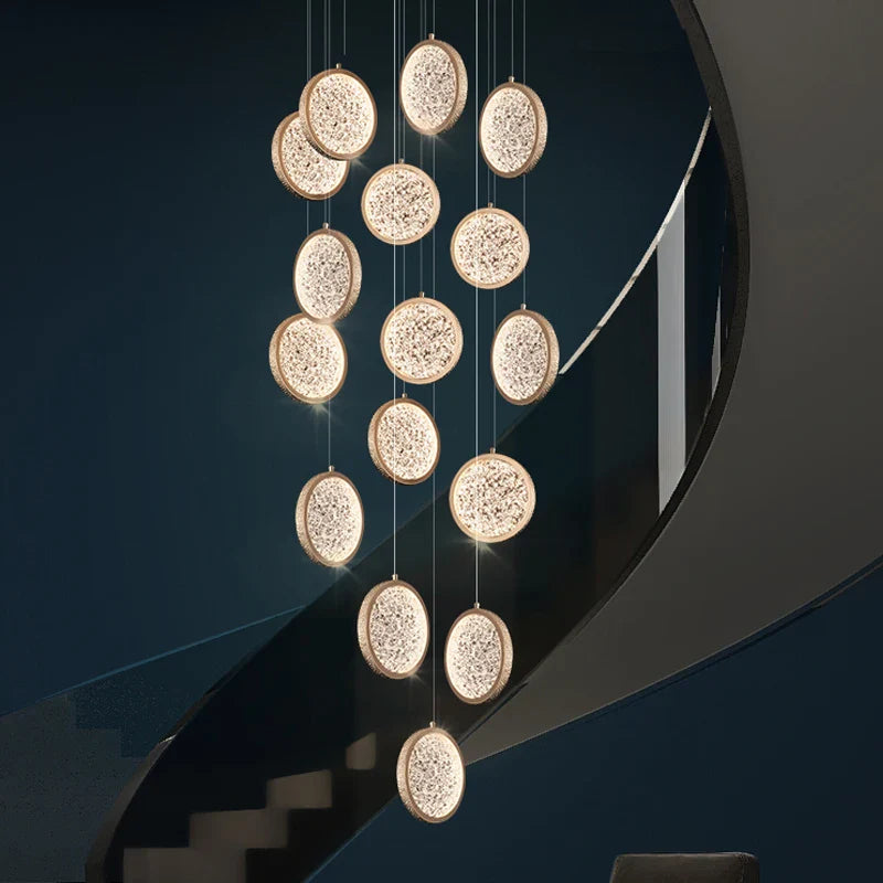 Modern Golden Round Acrylic Stair Chandelier by Afralia™ - Elegant Designer Lighting for Home