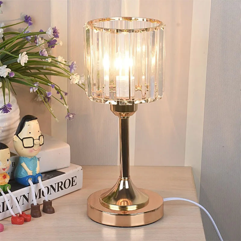 Afralia™ Crystal Desk Lamp USB Charging Night Light for Living Room Bedroom Decor
