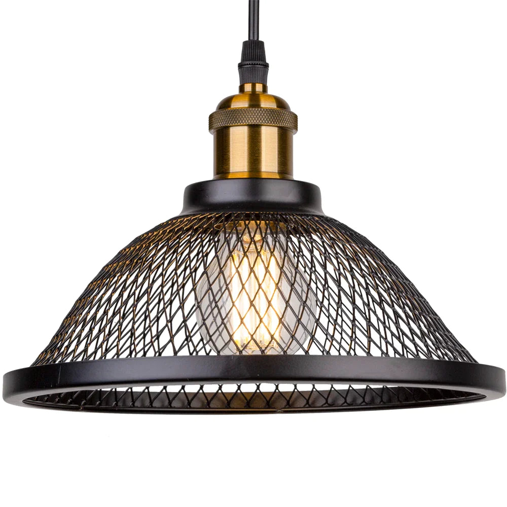 Afralia™ Black Iron Net-Cage Pendant Light Fixture for Kitchen, Bedroom, Living Room, Restaurant