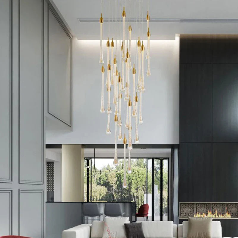 Modern Crystal Chandelier Water Drop Design LED Hanging Lighting for Villa Lobby by Afralia™