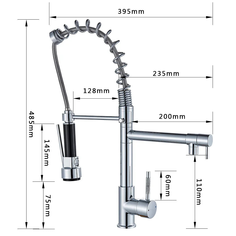 Afralia™ Rozin Chrome Kitchen Faucet with Dual Outlet Spouts 360 Swivel Handheld Shower