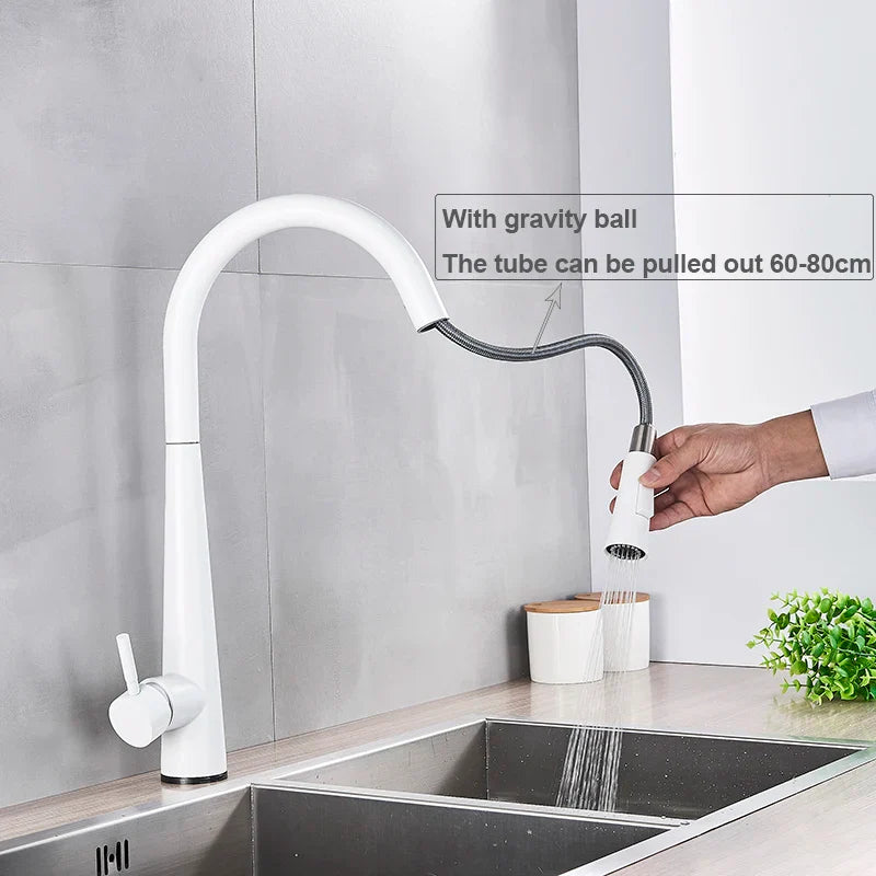 Afralia™ Polished Pull Out Kitchen Faucet with Dual Water Outlet and Deck Mount