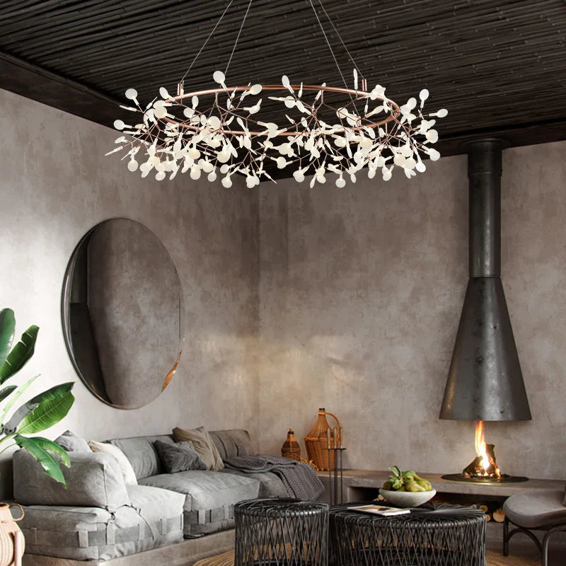 Afralia™ Nordic Firefly Chandelier: Modern Rose Gold/Black Art for Living Room, Restaurant, Kitchen