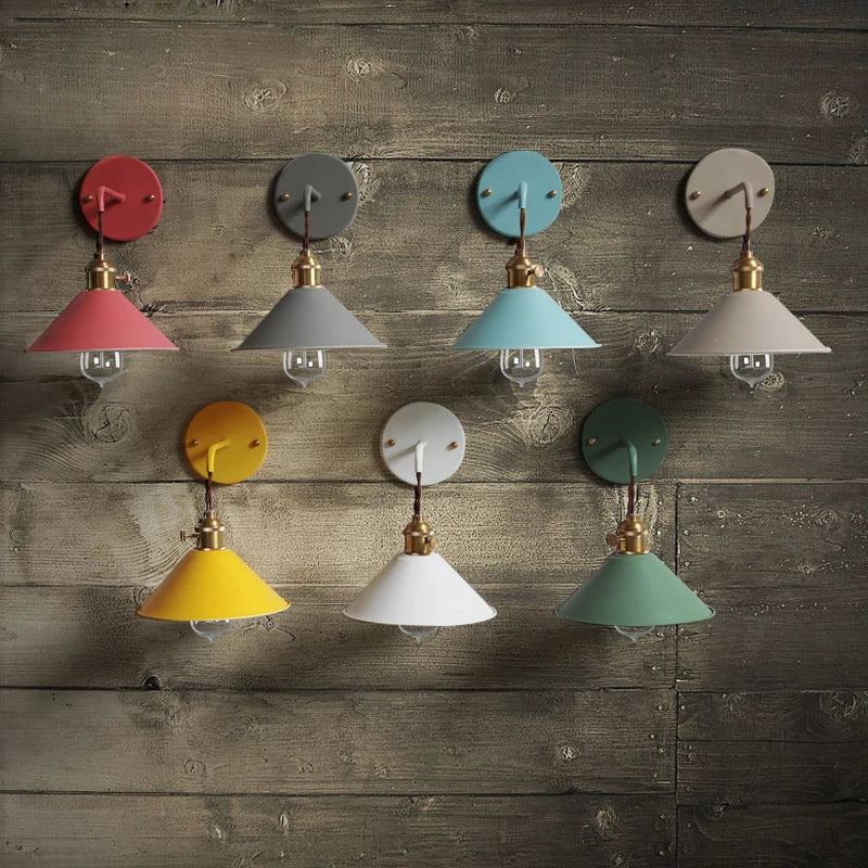 Afralia™ Nordic Vintage Wall Light with Colorful Shade, LED Edison Loft Industrial Sconce