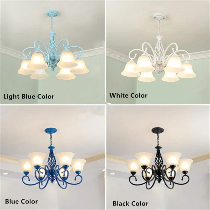Afralia™ Vintage Blue Chandelier with Glass Lampshade for Home Lighting