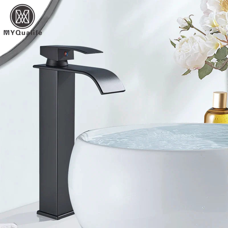 Afralia™ Tall Waterfall Basin Faucet with Wide Spout for Vessel Sink