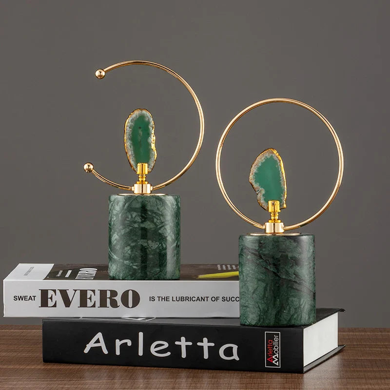 Afralia™ Agate Crafts Marble Base Art Sculpture for Living Room Bookcase