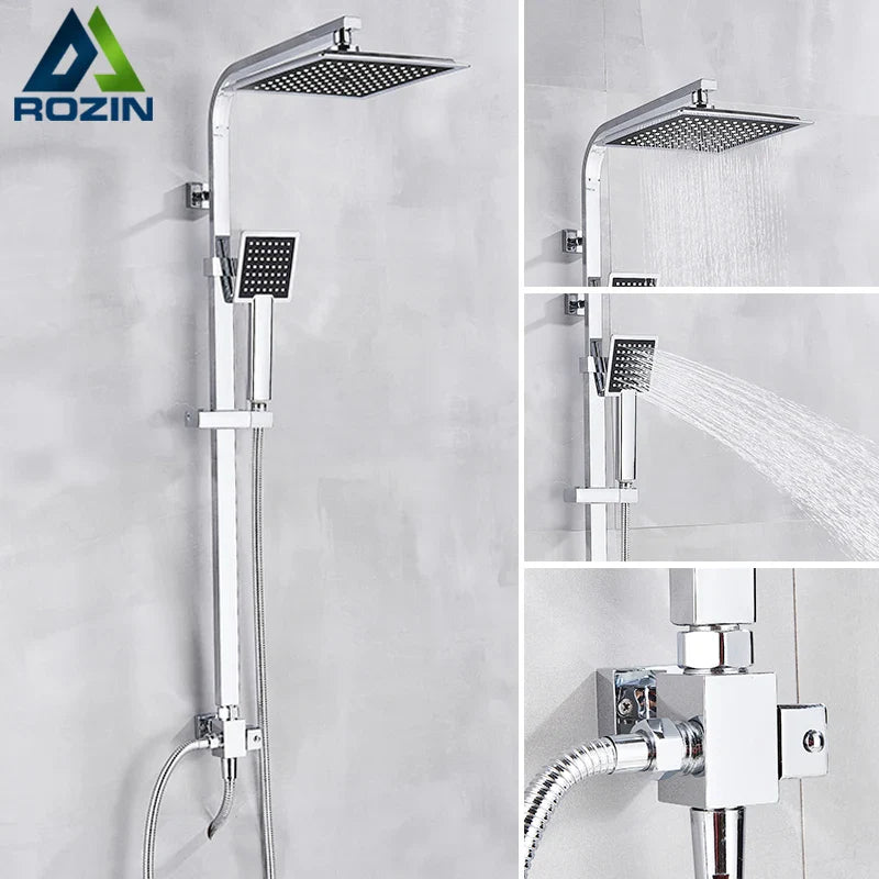 Afralia™ Chrome Rainfall Shower Faucet Wall Mount Hot Cold Water Mixer Tap