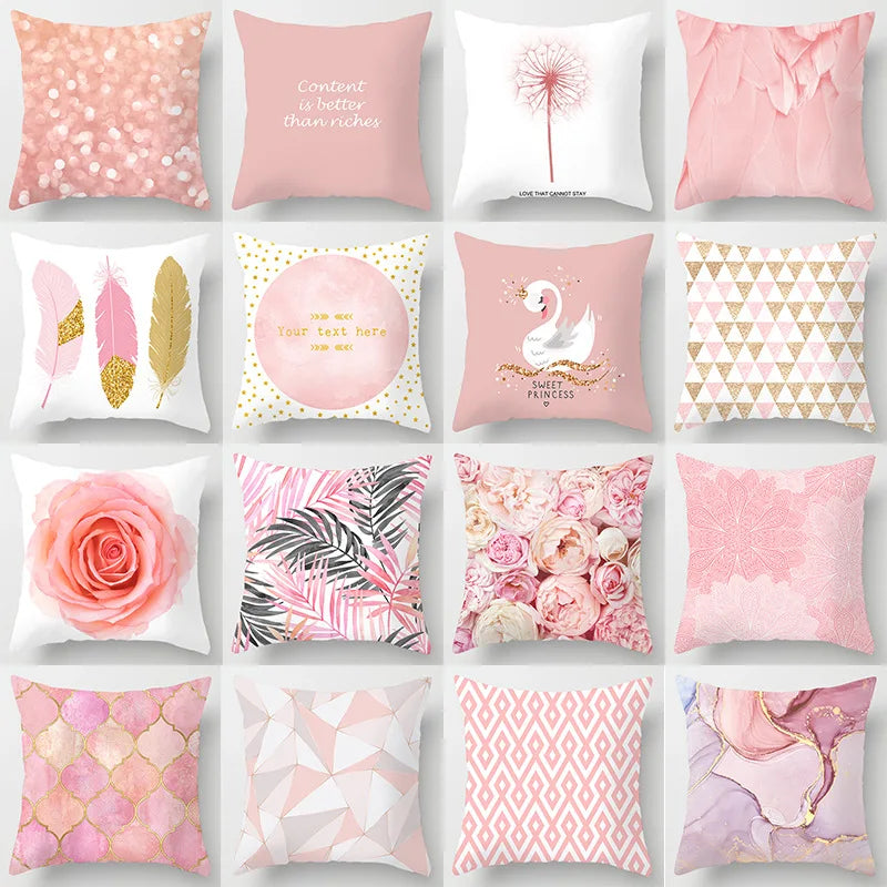 Afralia™ Short Plush Pink Feather Pillowcase 45*45cm