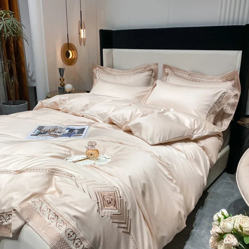 Afralia™ Luxury Embroidery Bedding Set, Queen King Size Duvet Cover Set, Bed Sheet, Pillowcases