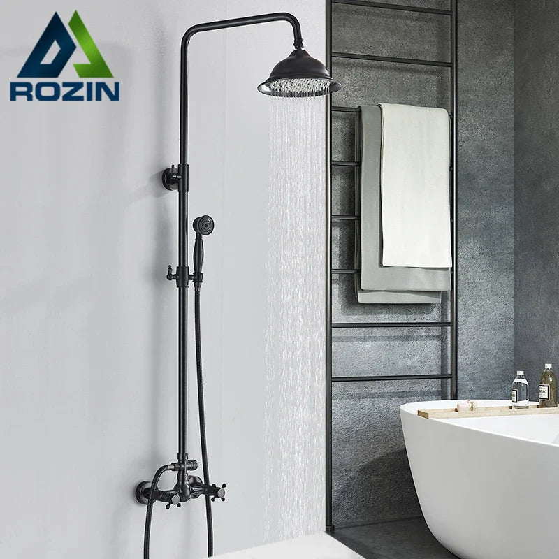Afralia™ Dual Handle Black Shower Set Faucet with Rainfall Shower Mixer Tap