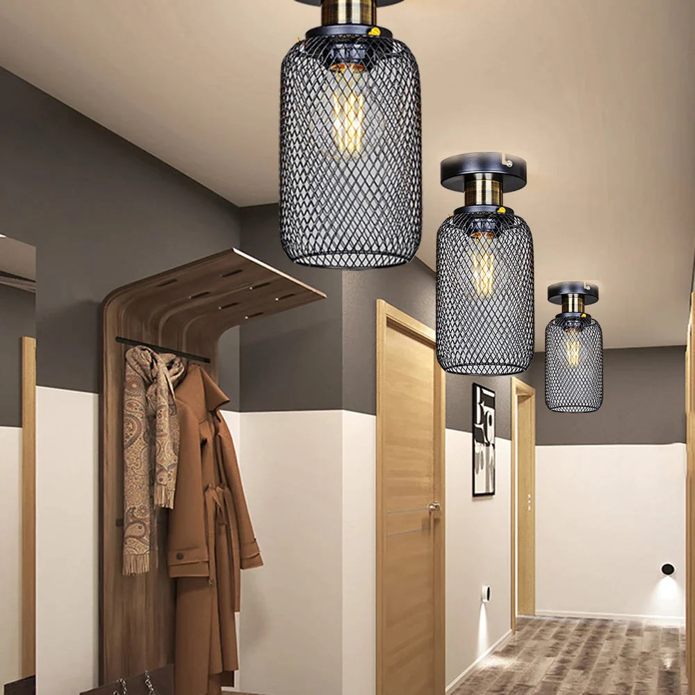Afralia™ Vintage Cage Ceiling Lights for Cafe/Bar/Loft, Minimalist Indoor Lighting E27