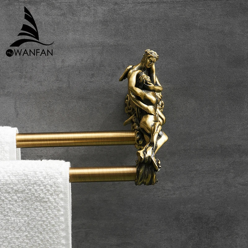 Afralia™ Double Towel Bars: Gold/Silver Bathroom Towel Rack Holder, Wall Mounted Brass
